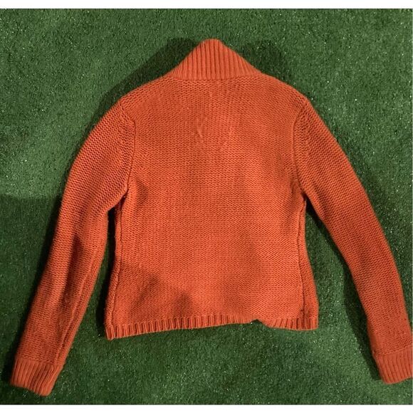 Womens Gorgeous Burnt Orange Sweater SZ Petite Leather Collared Cardigan - Picture 12 of 16